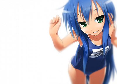 Lucky Star, simple background, Izumi Konata, anime girls, school swimsuits - desktop wallpaper