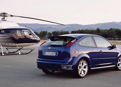 blue, helicopters, cars, Ford, back view, vehicles, Ford Focus, Ford Focus ST - random desktop wallpaper