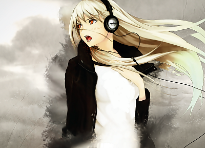 headphones, music, artwork, anime, anime girls - related desktop wallpaper