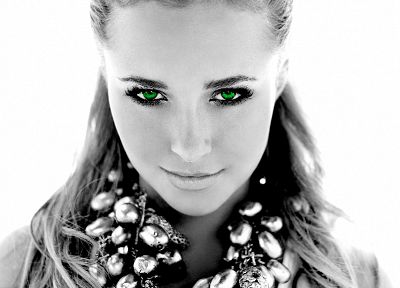 women, actress, Hayden Panettiere, celebrity, green eyes, selective coloring, white background - desktop wallpaper