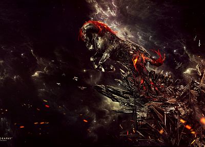 fire, Hell, horses, artwork, Desktopography - related desktop wallpaper