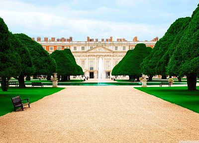 trees, court, palace, Hampton Court - random desktop wallpaper