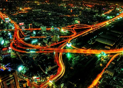 cityscapes, night, architecture, buildings, highways, citylights, cities, light trails, car lights - related desktop wallpaper