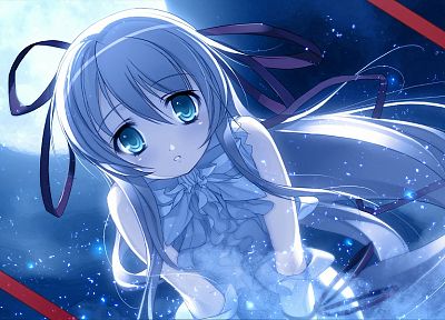 blue, night, blue eyes, long hair, anime, anime girls, Demonbane - duplicate desktop wallpaper