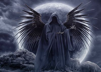 clouds, wings, Moon, Gothic, skeletons, skyscapes, grim reapers - desktop wallpaper