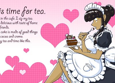 text, valkyrie, hearts, maid costumes, Sparkling Generation Valkyrie Yuuki, cakes - desktop wallpaper