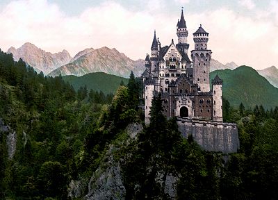 mountains, castles, forests, hills, Neuschwanstein Castle - related desktop wallpaper