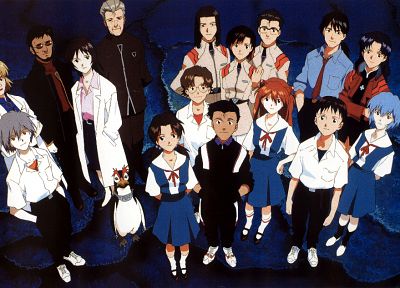 school uniforms, Ayanami Rei, Neon Genesis Evangelion, Ikari Shinji, Kaworu Nagisa, Asuka Langley Soryu, Ikari Gendo - random desktop wallpaper