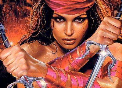 Elektra, illustrations, fantasy art, artwork, Marvel Comics, warriors, female warriors - desktop wallpaper