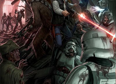 Star Wars, zombies, Han Solo, Chewbacca, twi lek - random desktop wallpaper
