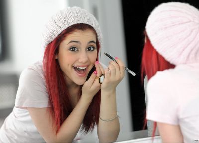 women, mirrors, redheads, brown eyes, open mouth, Ariana Grande - random desktop wallpaper