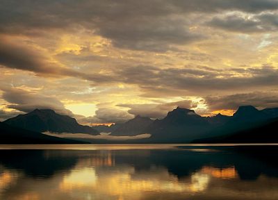 mountains, clouds, nature, McDonald Lake, Glacier National Park - desktop wallpaper
