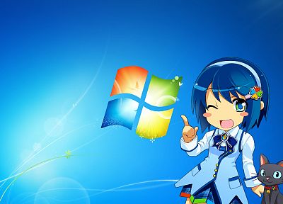 Windows 7, Madobe Nanami, OS-tan - random desktop wallpaper