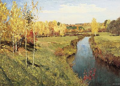 paintings, landscapes, autumn, streams, artwork, Isaac Levitan - related desktop wallpaper