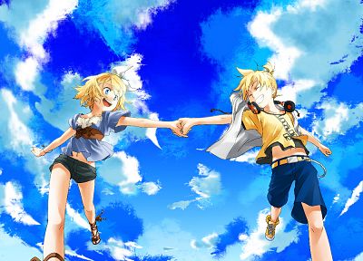 Vocaloid, Kagamine Rin, Kagamine Len, anime, skyscapes, anime girls - desktop wallpaper