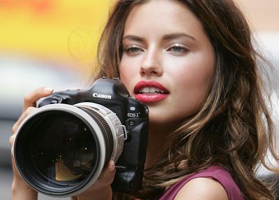 women, Adriana Lima, models, cameras, Canon - random desktop wallpaper