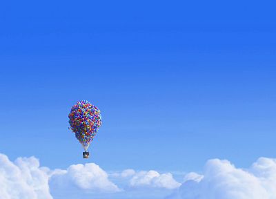 blue, clouds, Pixar, movies, floating, houses, Up (movie), balloons, skies - desktop wallpaper