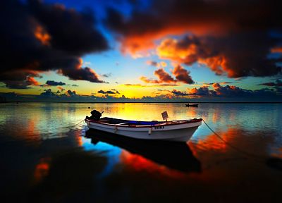 sunset, clouds, boats, vehicles - duplicate desktop wallpaper