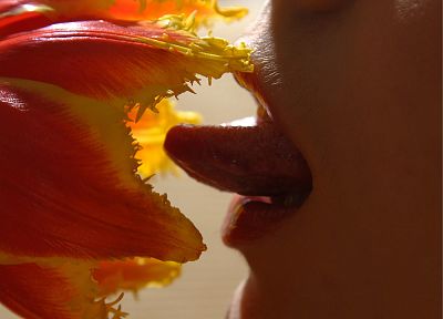flowers, lips, tongue - duplicate desktop wallpaper