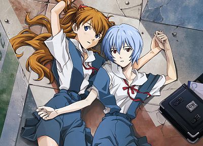 school uniforms, Ayanami Rei, Neon Genesis Evangelion, Asuka Langley Soryu - random desktop wallpaper