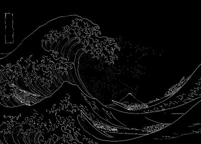 Japan, paintings, waves, boats, vehicles, The Great Wave off Kanagawa - random desktop wallpaper