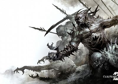 video games, monsters, zombies, fantasy art, battles, monochrome, Guild Wars 2 - related desktop wallpaper