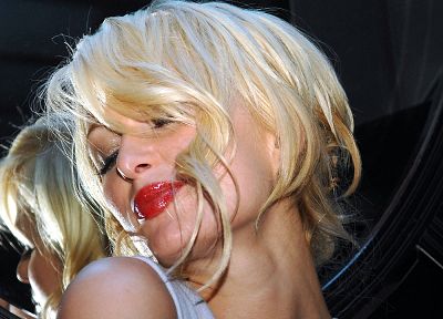 blondes, women, mirrors, lipstick - desktop wallpaper