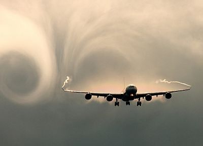 airplanes, Airbus A340, vortex, contrails, skyscapes - random desktop wallpaper