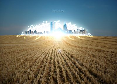 light, nature, cityscapes, fields, wheat, city lights - desktop wallpaper