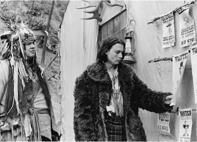 Johnny Depp, monochrome, Dead Man, Gary Farmer - desktop wallpaper