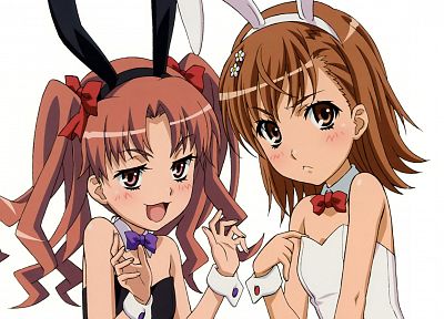 bunny girls, animal ears, Misaka Mikoto, Toaru Kagaku no Railgun, Shirai Kuroko, simple background, anime girls - desktop wallpaper