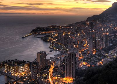 landscapes, coast, cityscapes, architecture, buildings, Monaco, city lights - related desktop wallpaper