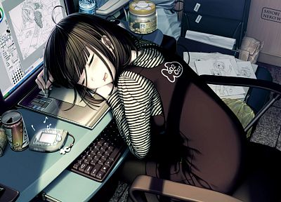 sleeping, drawings, Sayori Neko Works, Oekaki Musume - desktop wallpaper