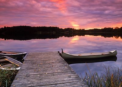 sunset, dock, Sweden, lakes - random desktop wallpaper
