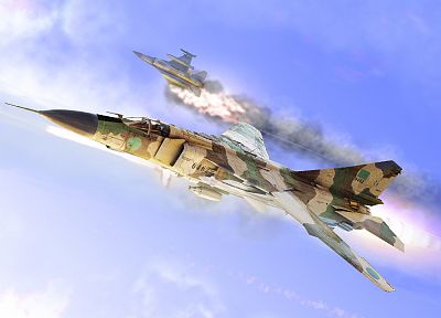 aircraft, artwork, Libya, F-16 Fighting Falcon, MIG-23 - related desktop wallpaper