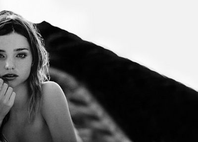 women, Miranda Kerr, models, grayscale, monochrome, portraits - desktop wallpaper