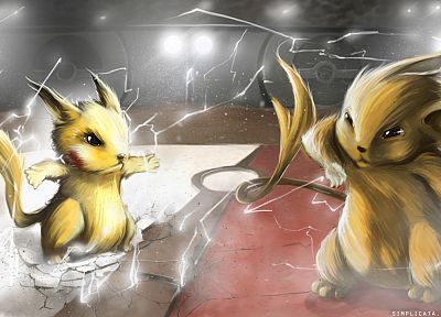 Pokemon, Pikachu, battles, lightning - desktop wallpaper
