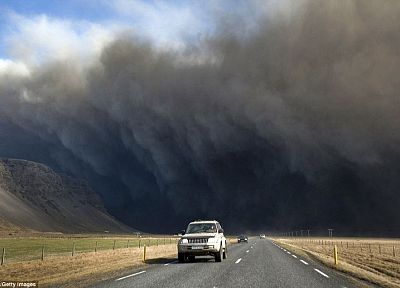 cars, volcanoes, smoke, Iceland - random desktop wallpaper