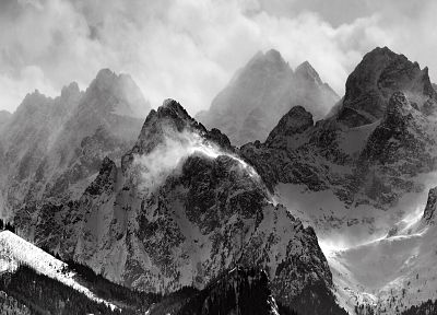 mountains, clouds, glacier, grayscale, monochrome - related desktop wallpaper