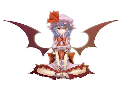 Touhou, wings, blue hair, red eyes, short hair, Remilia Scarlet, simple background, anime girls, white background - related desktop wallpaper