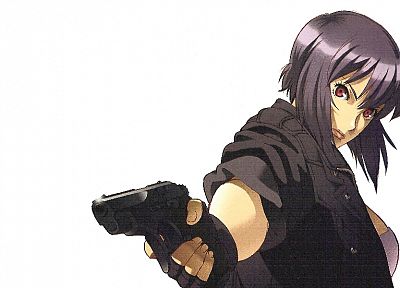 guns, Motoko Kusanagi, purple hair, Ghost in the Shell, simple background, anime girls - related desktop wallpaper