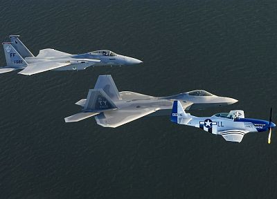 aircraft, military, F-22 Raptor, planes, F-15 Eagle, P-51 Mustang - desktop wallpaper