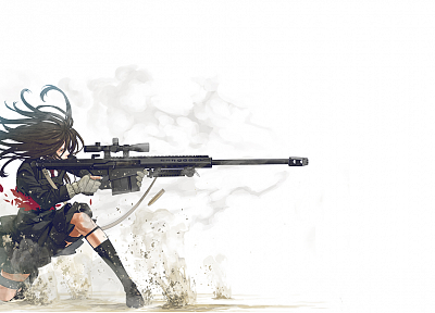 school uniforms, sniper rifles, Barret M82A1, simple background, Kozaki Yusuke, original characters - random desktop wallpaper