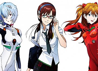 school uniforms, Ayanami Rei, Neon Genesis Evangelion, Makinami Mari Illustrious, Asuka Langley Soryu, simple background - duplicate desktop wallpaper