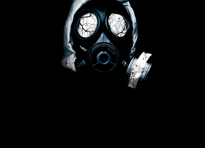 gas masks, black background - desktop wallpaper