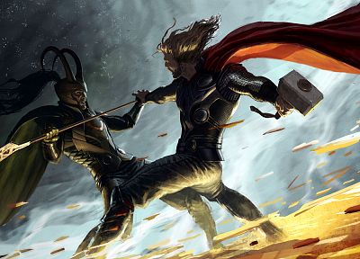 Thor, hammer, Marvel Comics, Loki, sceptres - duplicate desktop wallpaper