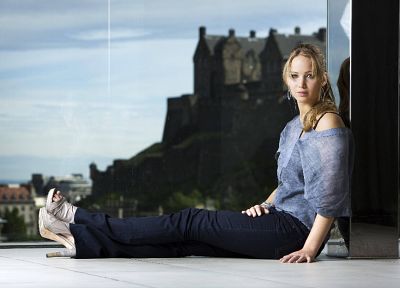 women, jeans, actress, high heels, Jennifer Lawrence - duplicate desktop wallpaper