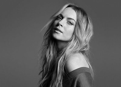 women, actress, celebrity, Lindsay Lohan, monochrome - duplicate desktop wallpaper