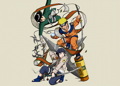 Naruto: Shippuden, Hyuuga Hinata, Rock Lee, Uzumaki Naruto, simple background - random desktop wallpaper