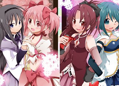 Mahou Shoujo Madoka Magica, Miki Sayaka, Sakura Kyouko, Kaname Madoka, anime, Akemi Homura, anime girls - duplicate desktop wallpaper